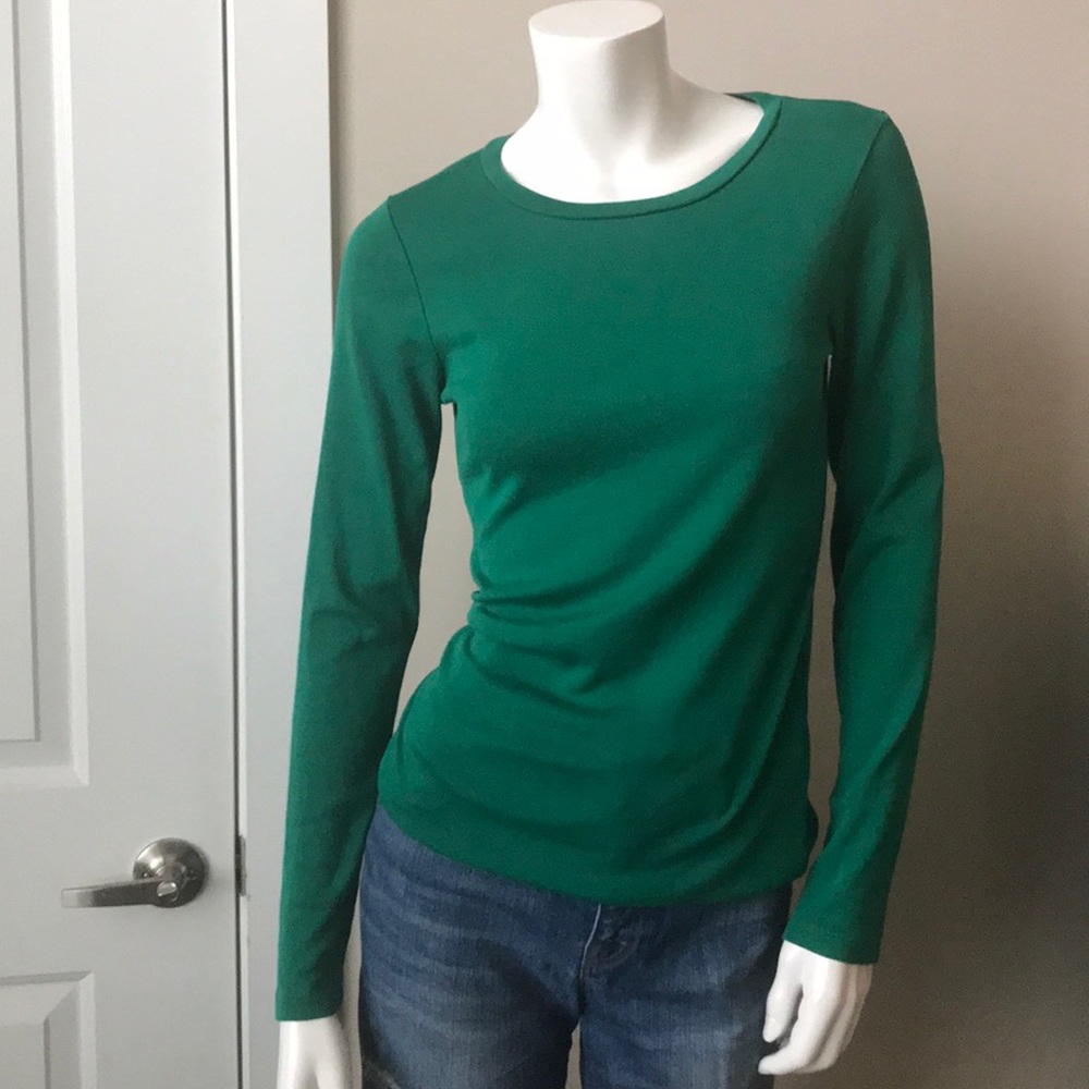 Jcrew Ls Basic Tee Solid Green Size M - image 1